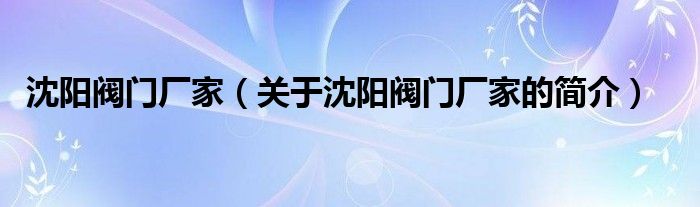 沈陽閥門廠家（關(guān)于沈陽閥門廠家的簡介）