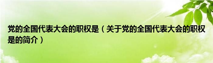 黨的全國代表大會的職權(quán)是（關(guān)于黨的全國代表大會的職權(quán)是的簡介）