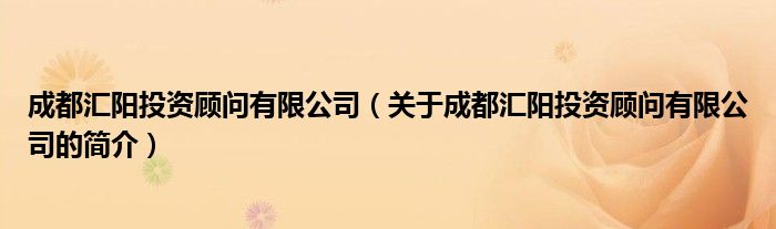 成都匯陽投資顧問有限公司（關于成都匯陽投資顧問有限公司的簡介）