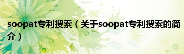 soopat專利搜索（關(guān)于soopat專利搜索的簡(jiǎn)介）