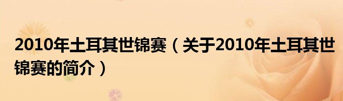 2010年土耳其世錦賽（關于2010年土耳其世錦賽的簡介）