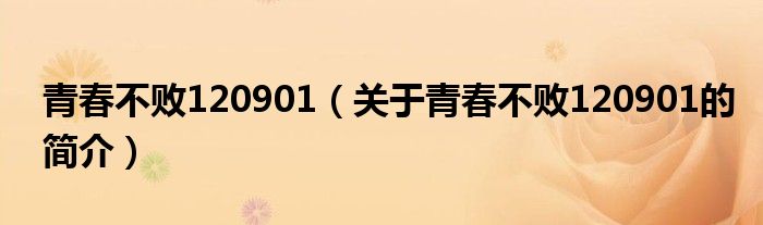 青春不敗120901（關(guān)于青春不敗120901的簡介）