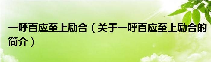 一呼百應至上勵合（關于一呼百應至上勵合的簡介）