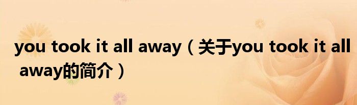 you took it all away（關(guān)于you took it all away的簡(jiǎn)介）