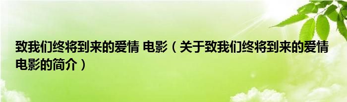 致我們終將到來的愛情 電影（關(guān)于致我們終將到來的愛情 電影的簡介）