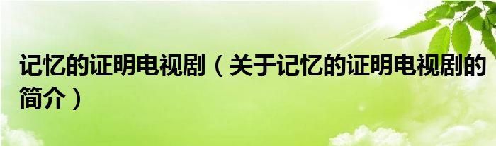 記憶的證明電視?。P(guān)于記憶的證明電視劇的簡(jiǎn)介）