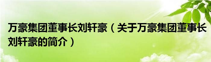 萬(wàn)豪集團(tuán)董事長(zhǎng)劉軒豪（關(guān)于萬(wàn)豪集團(tuán)董事長(zhǎng)劉軒豪的簡(jiǎn)介）