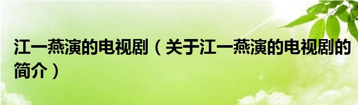 江一燕演的電視?。P(guān)于江一燕演的電視劇的簡介）