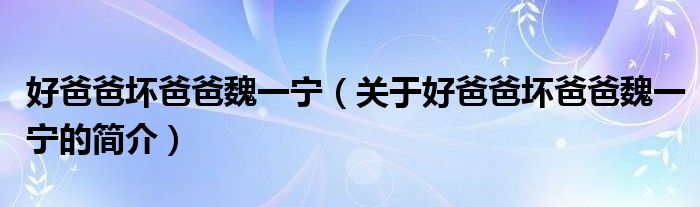 好爸爸壞爸爸魏一寧（關(guān)于好爸爸壞爸爸魏一寧的簡介）