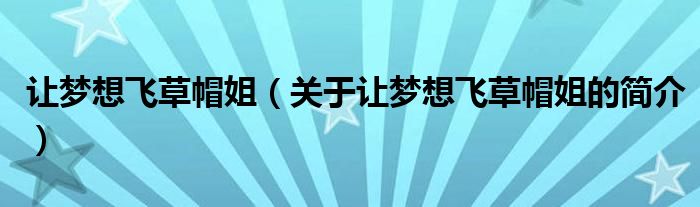 讓夢(mèng)想飛草帽姐（關(guān)于讓夢(mèng)想飛草帽姐的簡(jiǎn)介）