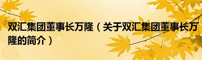 雙匯集團(tuán)董事長萬?。P(guān)于雙匯集團(tuán)董事長萬隆的簡介）