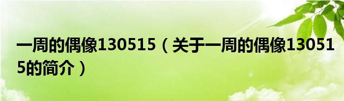 一周的偶像130515（關(guān)于一周的偶像130515的簡介）