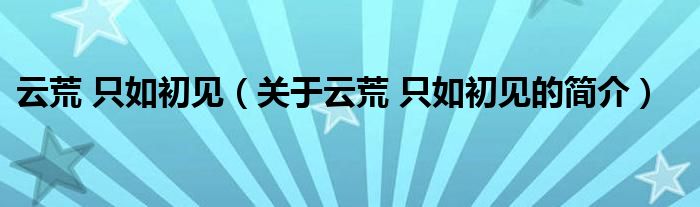 云荒 只如初見（關(guān)于云荒 只如初見的簡介）