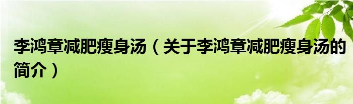 李鴻章減肥瘦身湯（關于李鴻章減肥瘦身湯的簡介）