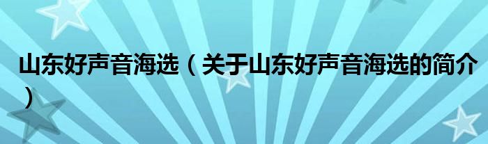 山東好聲音海選（關(guān)于山東好聲音海選的簡(jiǎn)介）