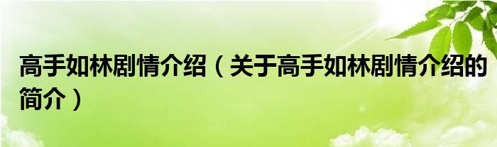 高手如林劇情介紹（關(guān)于高手如林劇情介紹的簡介）