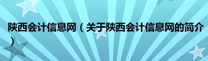 陜西會計信息網(wǎng)（關(guān)于陜西會計信息網(wǎng)的簡介）