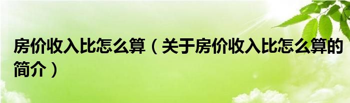 房價收入比怎么算（關于房價收入比怎么算的簡介）