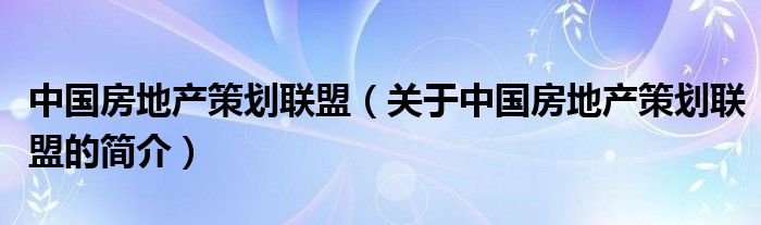 中國(guó)房地產(chǎn)策劃聯(lián)盟（關(guān)于中國(guó)房地產(chǎn)策劃聯(lián)盟的簡(jiǎn)介）