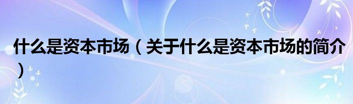 什么是資本市場（關(guān)于什么是資本市場的簡介）