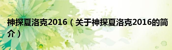 神探夏洛克2016（關(guān)于神探夏洛克2016的簡(jiǎn)介）