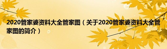 2020管家婆資料大全管家圖（關(guān)于2020管家婆資料大全管家圖的簡(jiǎn)介）