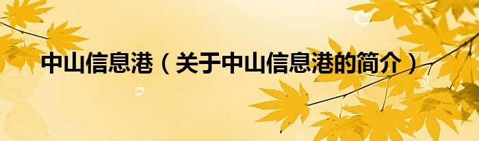 中山信息港（關(guān)于中山信息港的簡(jiǎn)介）