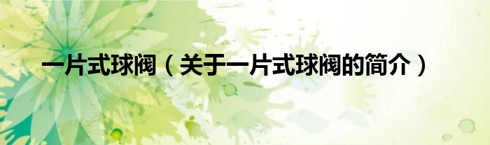 一片式球閥（關(guān)于一片式球閥的簡(jiǎn)介）