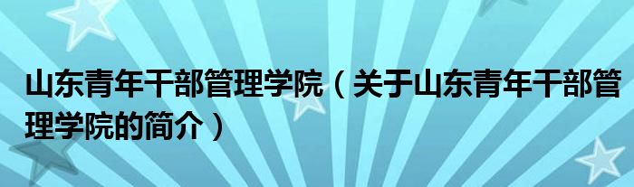 山東青年干部管理學院（關于山東青年干部管理學院的簡介）