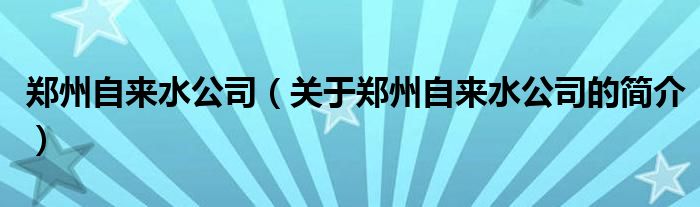 鄭州自來水公司（關(guān)于鄭州自來水公司的簡介）