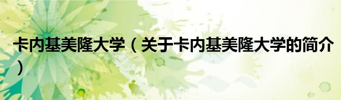 卡內(nèi)基美隆大學(xué)（關(guān)于卡內(nèi)基美隆大學(xué)的簡介）