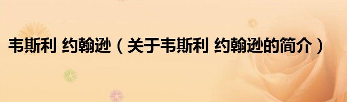 韋斯利 約翰遜（關(guān)于韋斯利 約翰遜的簡(jiǎn)介）