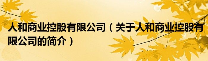 人和商業(yè)控股有限公司（關(guān)于人和商業(yè)控股有限公司的簡介）