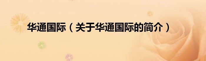 華通國(guó)際（關(guān)于華通國(guó)際的簡(jiǎn)介）