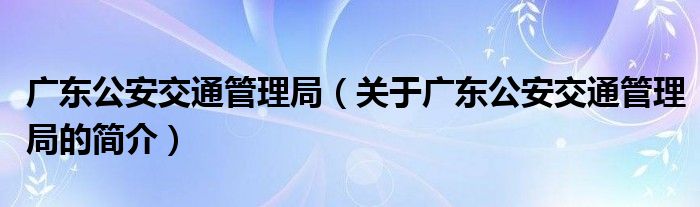 廣東公安交通管理局（關(guān)于廣東公安交通管理局的簡介）