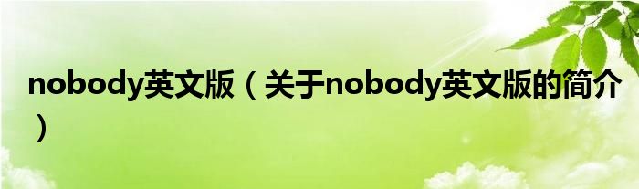 nobody英文版（關于nobody英文版的簡介）