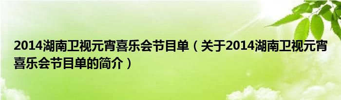 2014湖南衛(wèi)視元宵喜樂會節(jié)目單（關于2014湖南衛(wèi)視元宵喜樂會節(jié)目單的簡介）