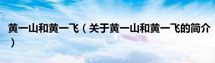 黃一山和黃一飛（關(guān)于黃一山和黃一飛的簡(jiǎn)介）