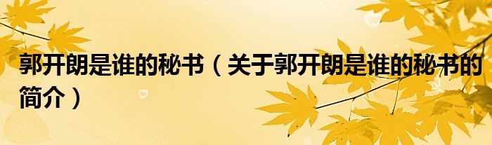 郭開朗是誰的秘書（關于郭開朗是誰的秘書的簡介）