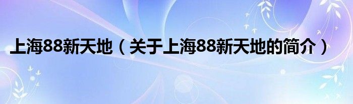 上海88新天地（關(guān)于上海88新天地的簡介）