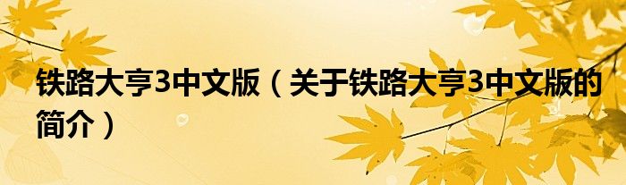 鐵路大亨3中文版（關于鐵路大亨3中文版的簡介）