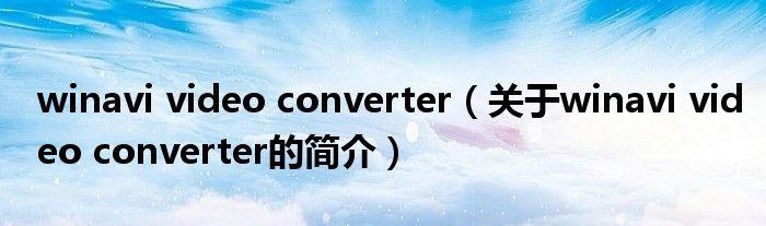 winavi video converter（關于winavi video converter的簡介）