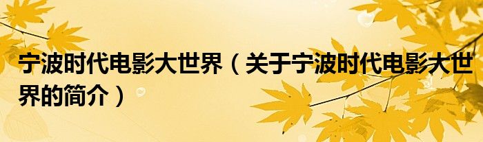 寧波時(shí)代電影大世界（關(guān)于寧波時(shí)代電影大世界的簡(jiǎn)介）