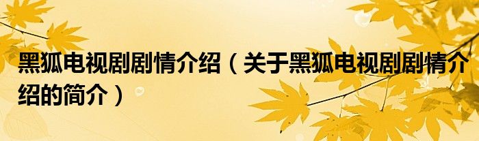 黑狐電視劇劇情介紹（關(guān)于黑狐電視劇劇情介紹的簡介）