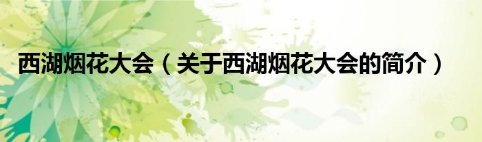 西湖煙花大會(huì)（關(guān)于西湖煙花大會(huì)的簡(jiǎn)介）