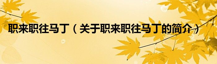 職來職往馬?。P(guān)于職來職往馬丁的簡(jiǎn)介）