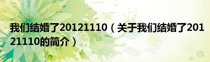 我們結(jié)婚了20121110（關(guān)于我們結(jié)婚了20121110的簡(jiǎn)介）