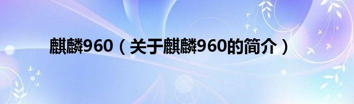 麒麟960（關于麒麟960的簡介）