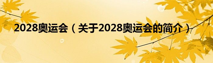 2028奧運會（關(guān)于2028奧運會的簡介）