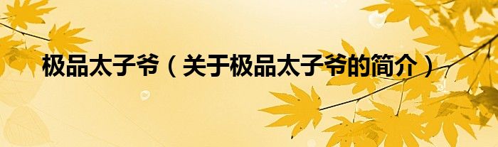 極品太子爺（關(guān)于極品太子爺?shù)暮?jiǎn)介）